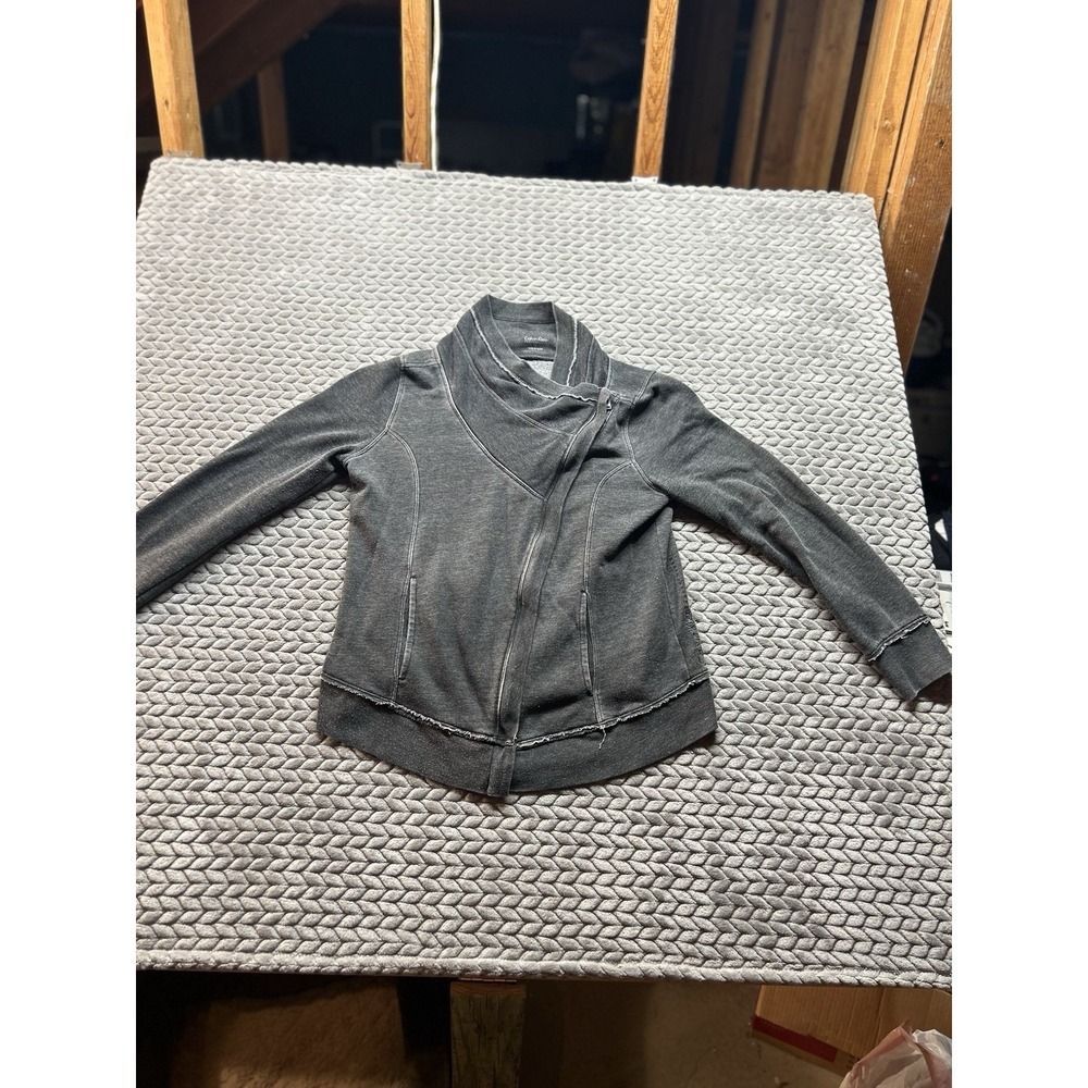 Calvin Klein Performance Womens L Moto Jacket Asymmetrical Zip Gray Sweatshirt